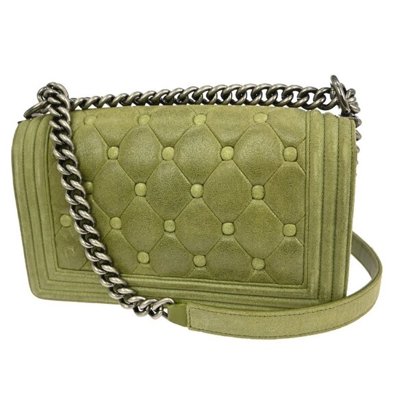 Boy Chanel Khaki Calfskin Medium Chain Shoulder Bag NQ00948 - Picture 2 of 10